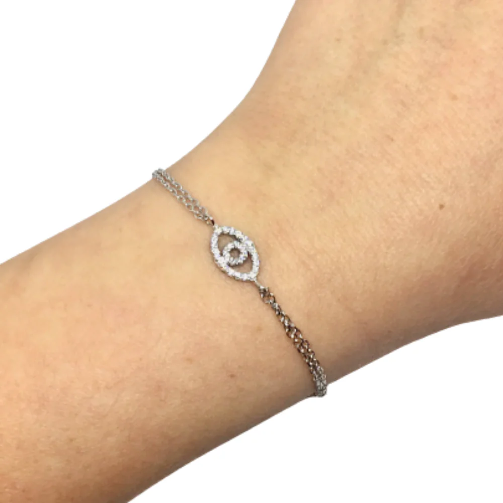 Reversible 14k White Gold Diamond & Sapphire Evil Eye Bracelet - Image 3