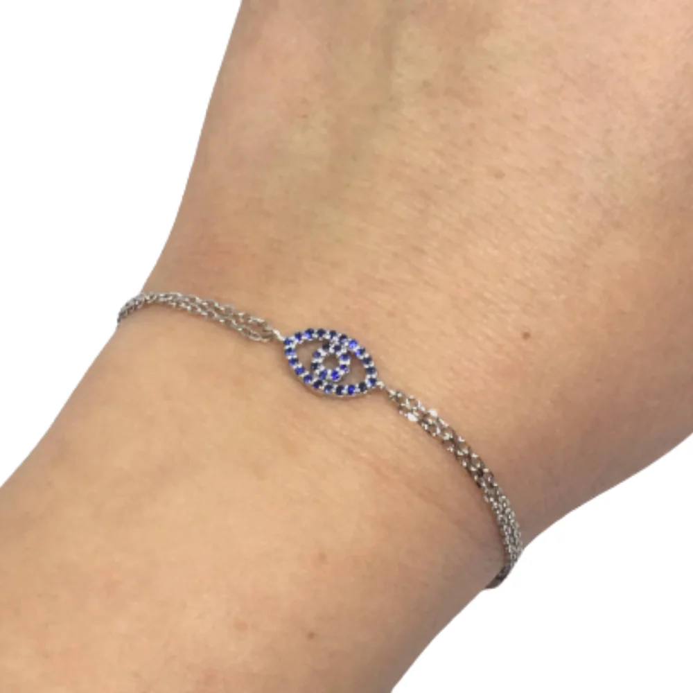 Reversible 14k White Gold Diamond & Sapphire Evil Eye Bracelet - Image 4