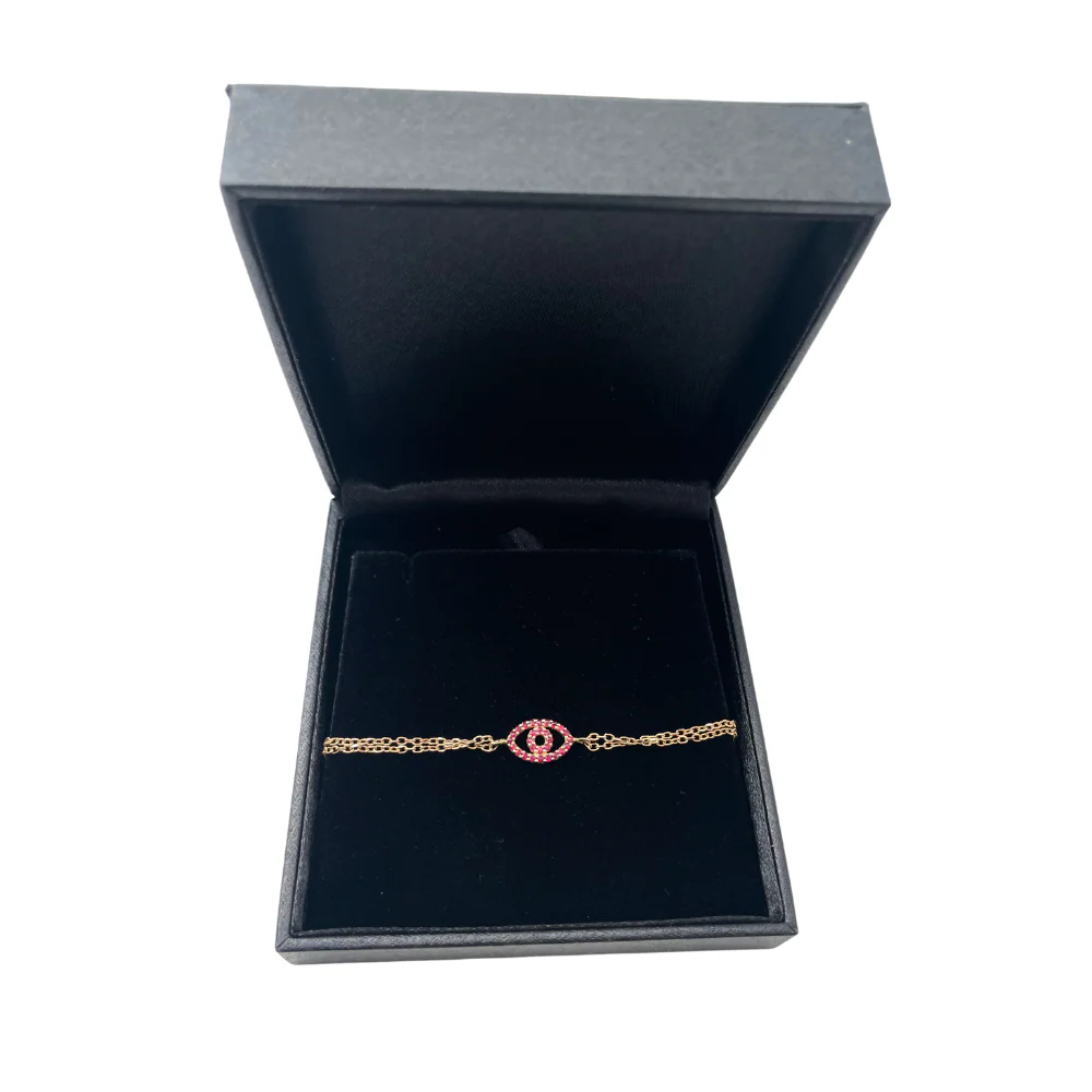 Reversible 14k Yellow Gold Diamond & Ruby Evil Eye Bracelet - Image 6