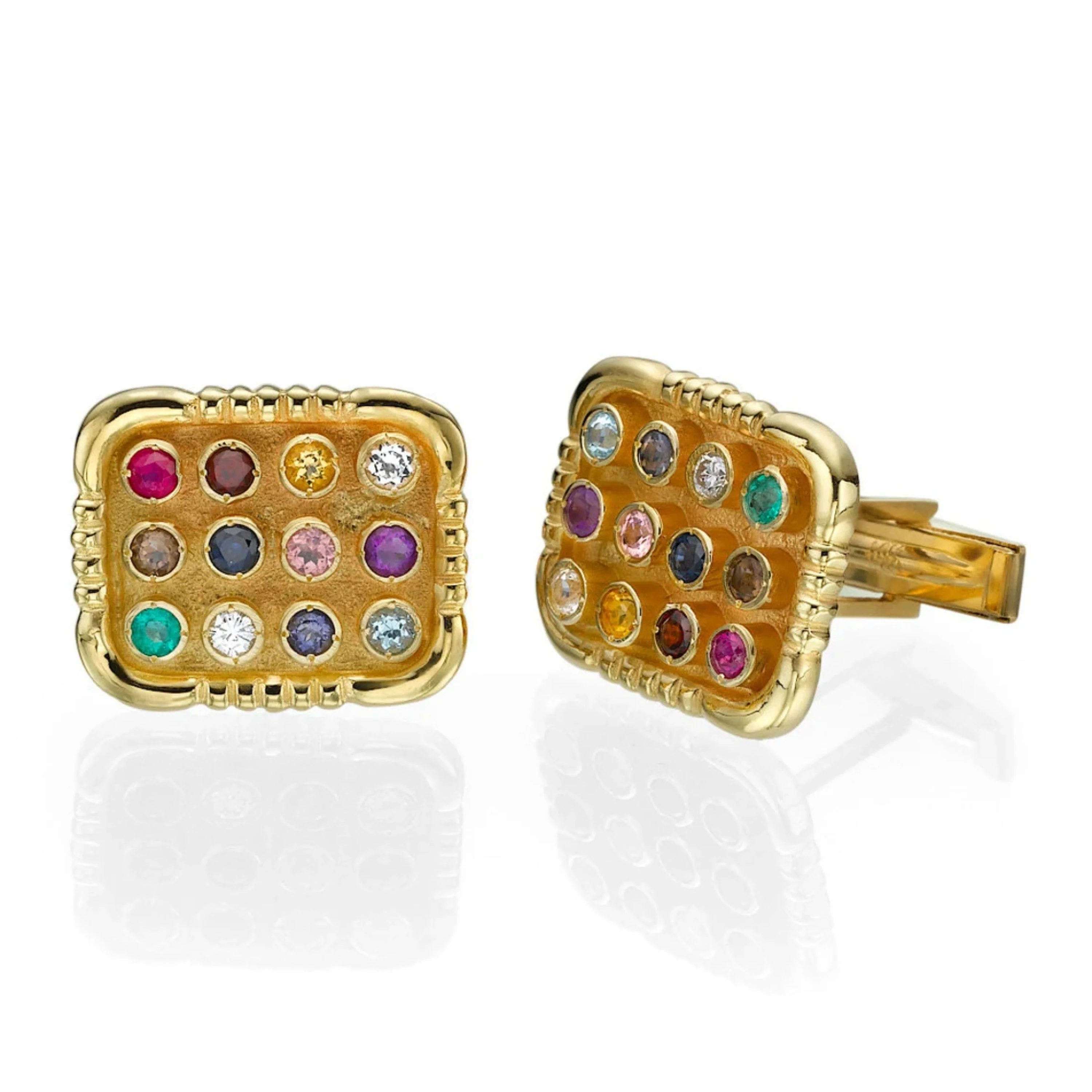 Elegant Choshen Cufflinks 12 Gemstones 14k Yellow Gold - Image 3