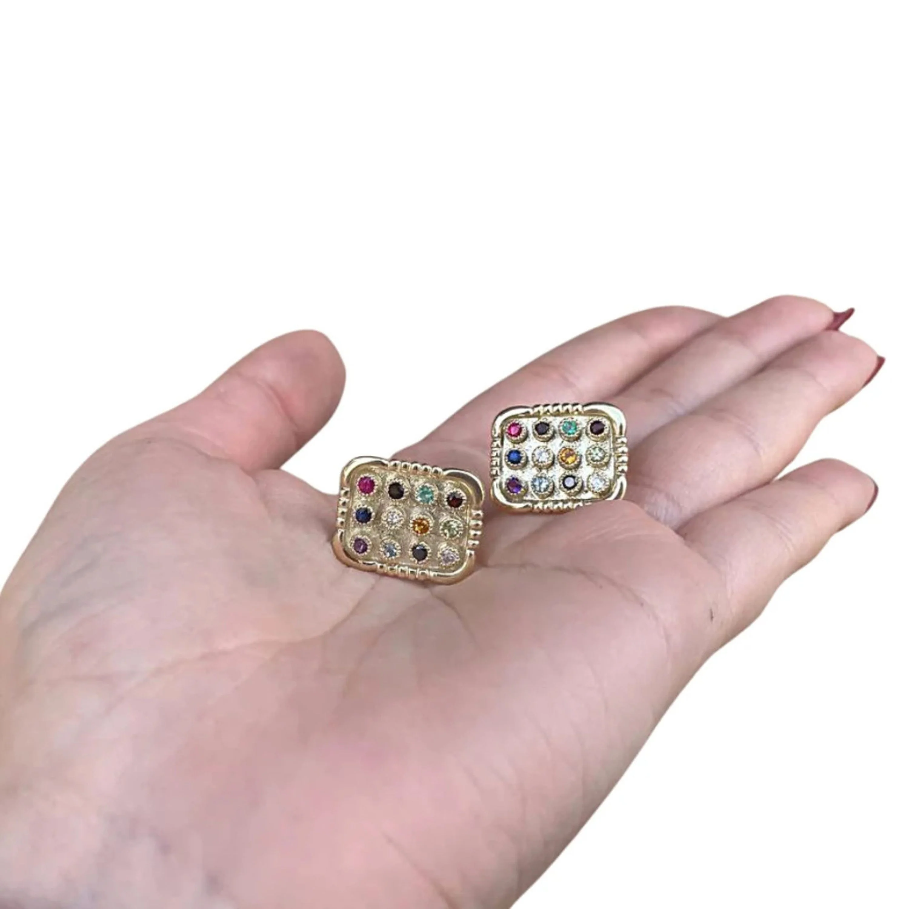 Elegant Choshen Cufflinks 12 Gemstones 14k Yellow Gold - Image 6