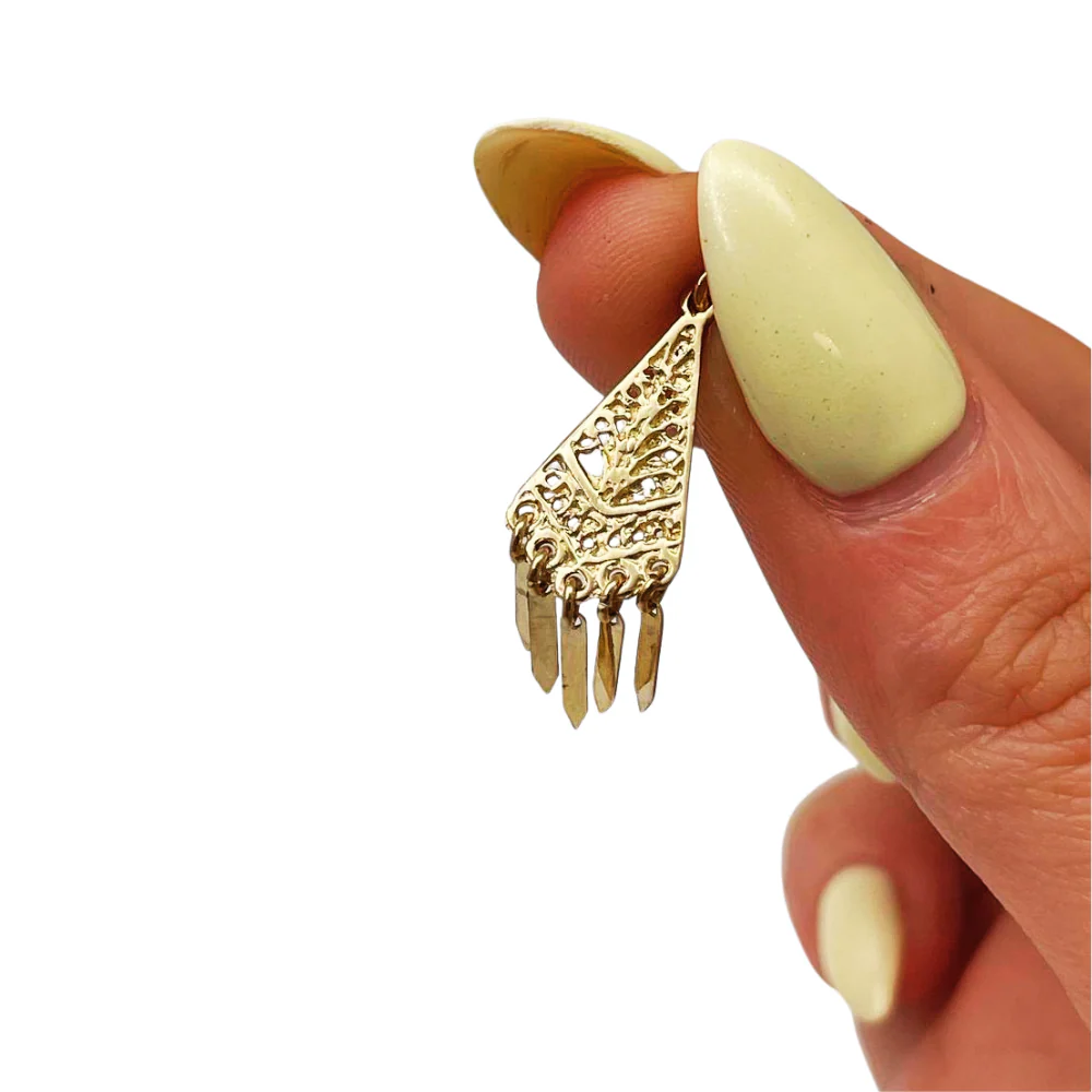 Filigree Triangle Fringe Earrings in 14K Solid Gold - Image 4