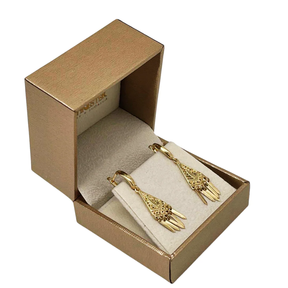 Filigree Triangle Fringe Earrings in 14K Solid Gold - Image 6