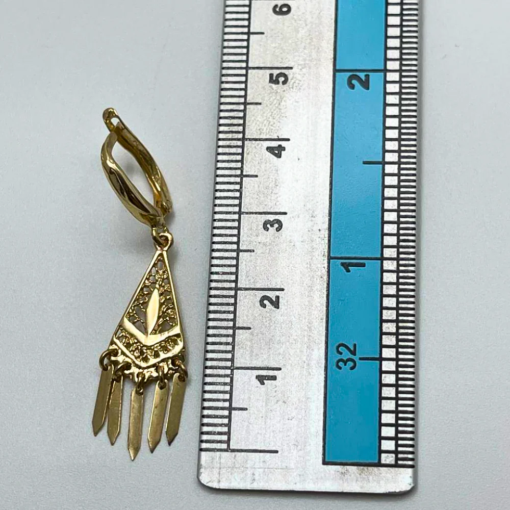 Filigree Triangle Fringe Earrings in 14K Solid Gold - Image 7