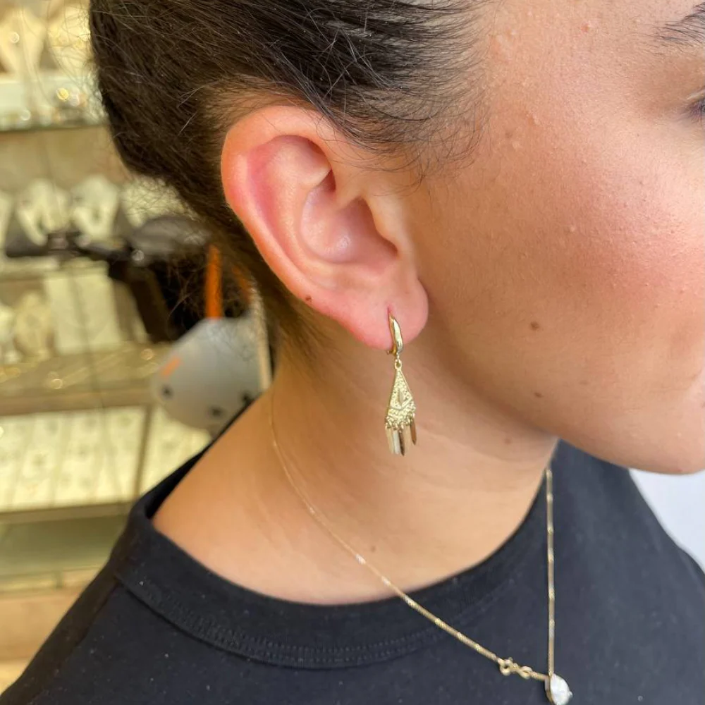 Filigree Triangle Fringe Earrings in 14K Solid Gold - Image 8