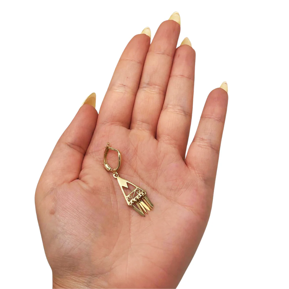 14K Gold Filigree Fringe Earrings — Handcrafted Minimalist Boho Chic Jewelry from Israel - Image 4