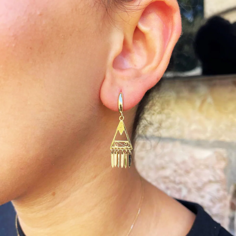 14K Gold Filigree Fringe Earrings — Handcrafted Minimalist Boho Chic Jewelry from Israel - Image 6