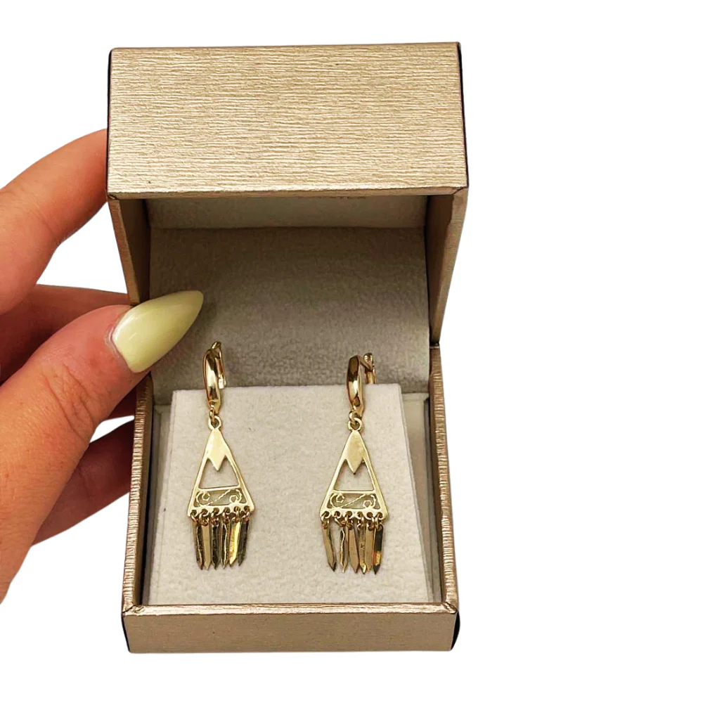 14K Gold Filigree Fringe Earrings — Handcrafted Minimalist Boho Chic Jewelry from Israel - Image 9