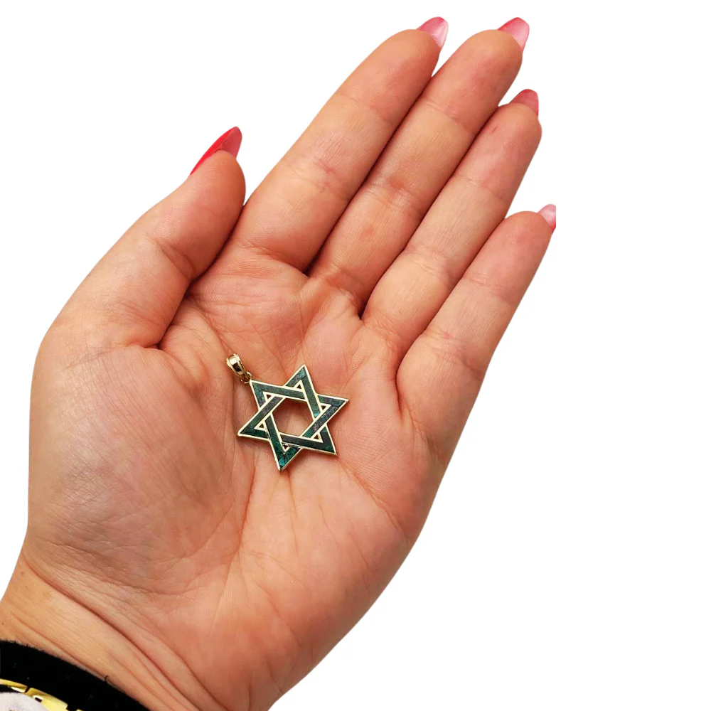 14K Gold Star of David Pendant with Israeli Eilat Stone - 24mm - Image 3