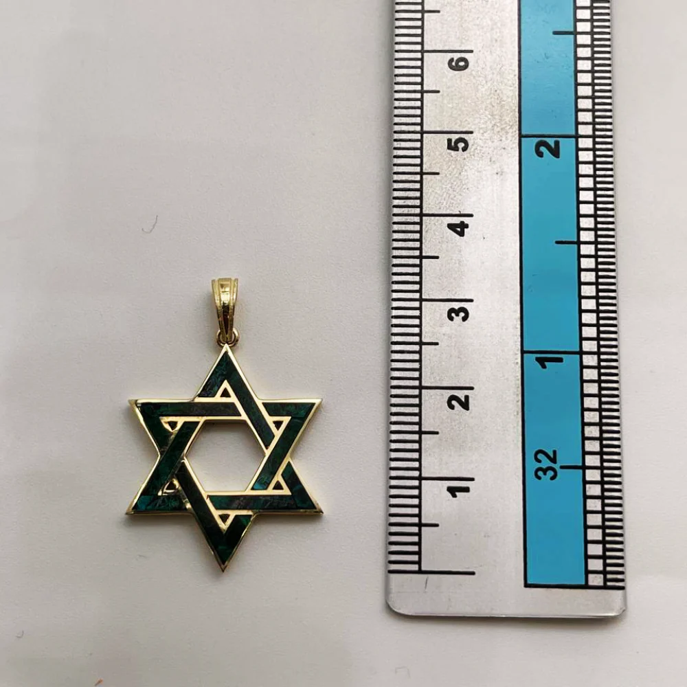 14K Gold Star of David Pendant with Israeli Eilat Stone - 24mm - Image 6