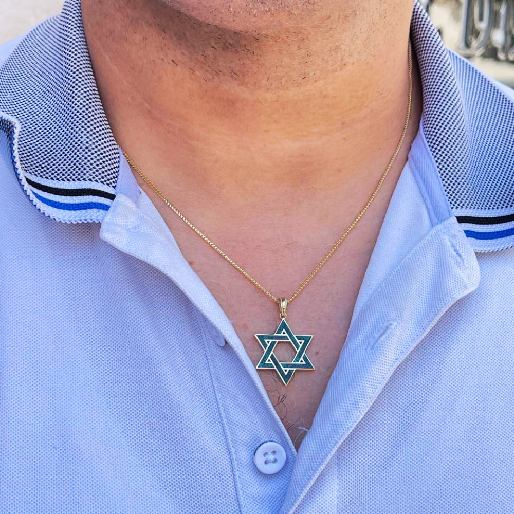 14K Gold Star of David Pendant with Israeli Eilat Stone - 24mm - Image 7