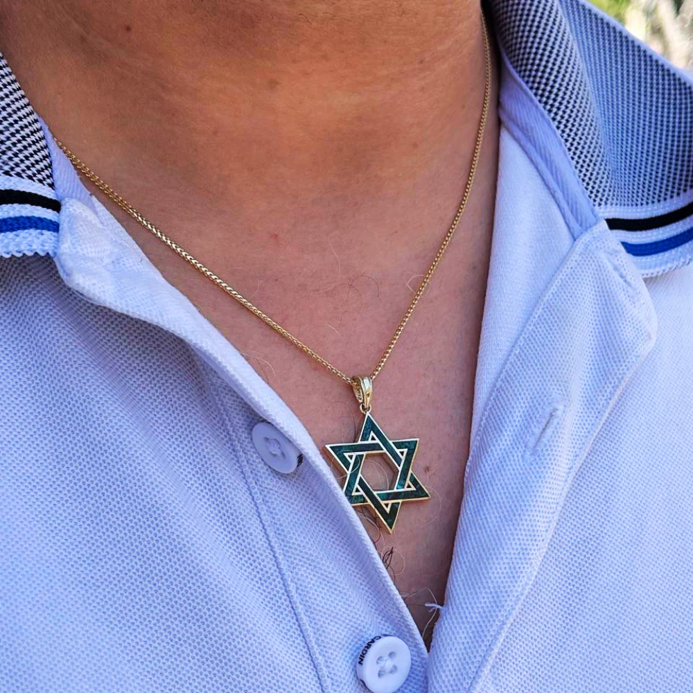 14K Gold Star of David Pendant with Israeli Eilat Stone - 24mm - Image 8