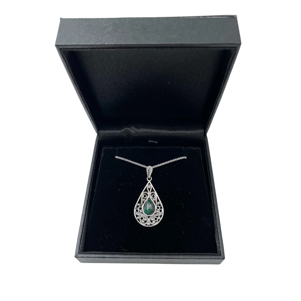 Eilat Stone Silver Necklace - Yemenite Pear Shaped - Image 3