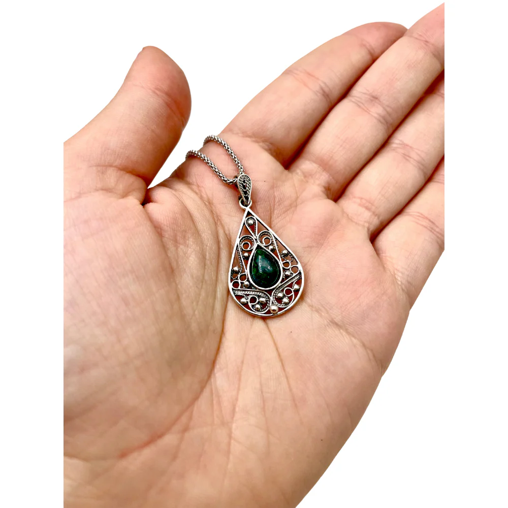 Eilat Stone Silver Necklace - Yemenite Pear Shaped - Image 4