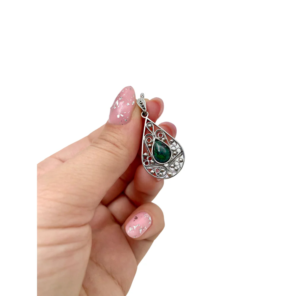 Eilat Stone Silver Necklace - Yemenite Pear Shaped - Image 5