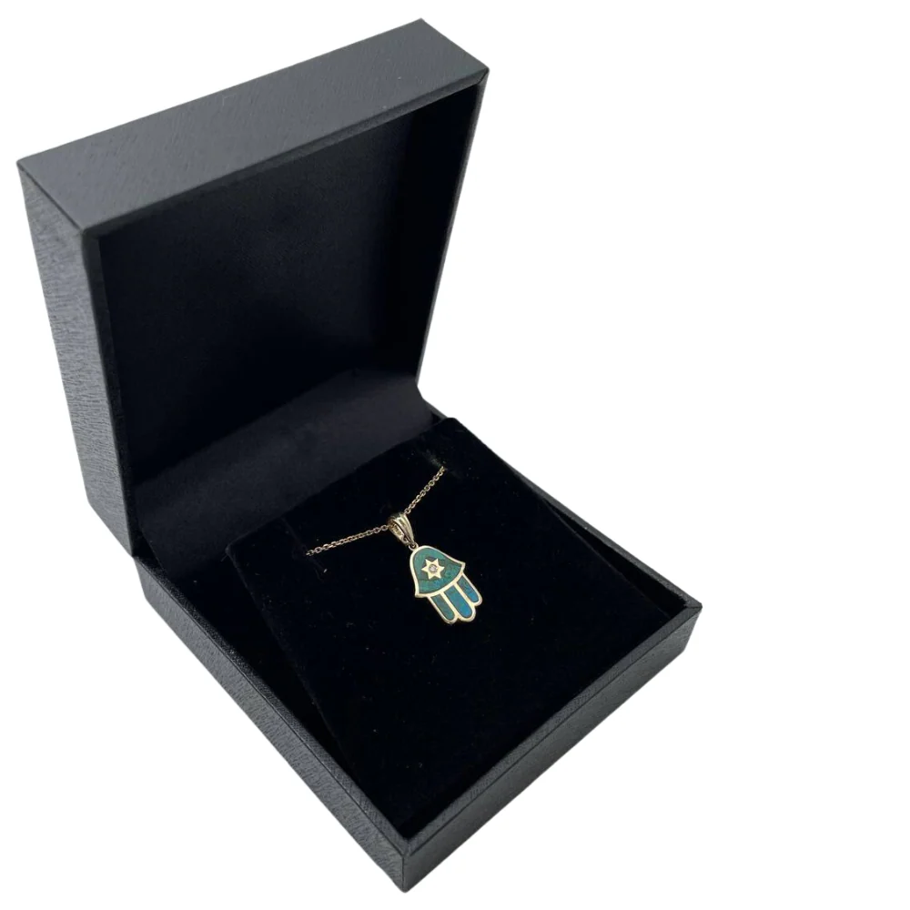 Hamsa Star of David Pendant in 14K Gold with Diamond & Eilat - Image 6