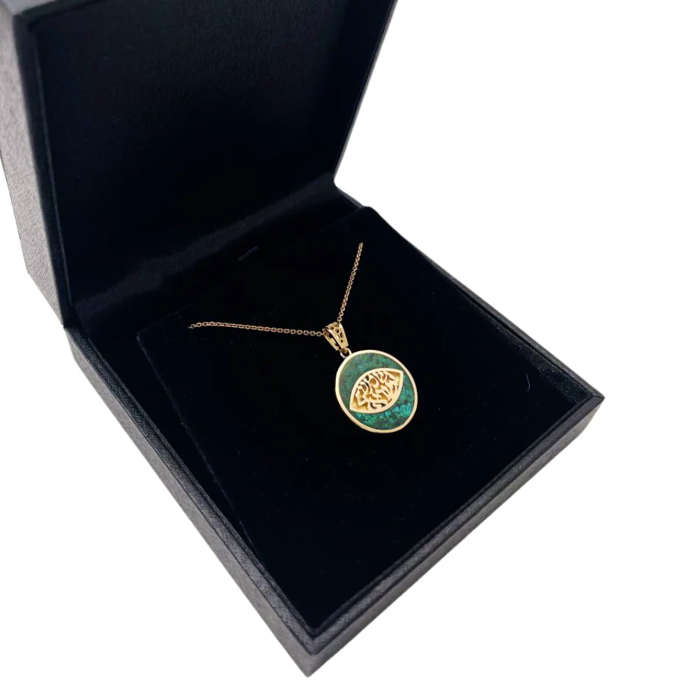 Shema Israel & Evil Eye Pendant in 14K Gold with Israeli Eilat Stone - Image 3