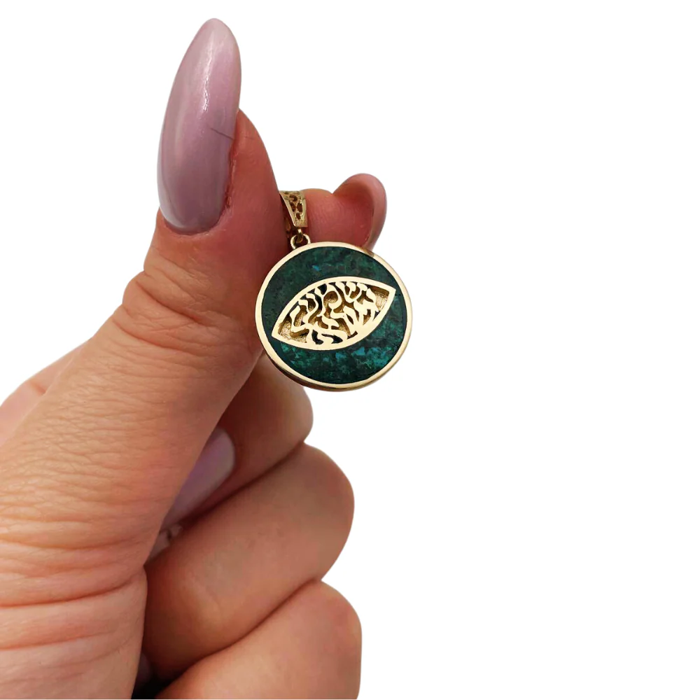 Shema Israel & Evil Eye Pendant in 14K Gold with Israeli Eilat Stone - Image 5