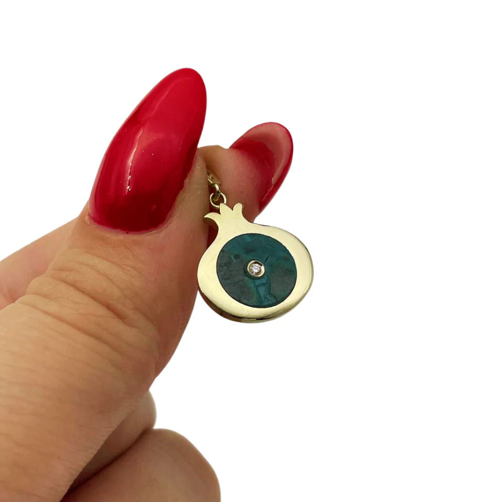 Israeli Eilat & Diamond Pomegranate Pendant in 14K Gold - Image 3