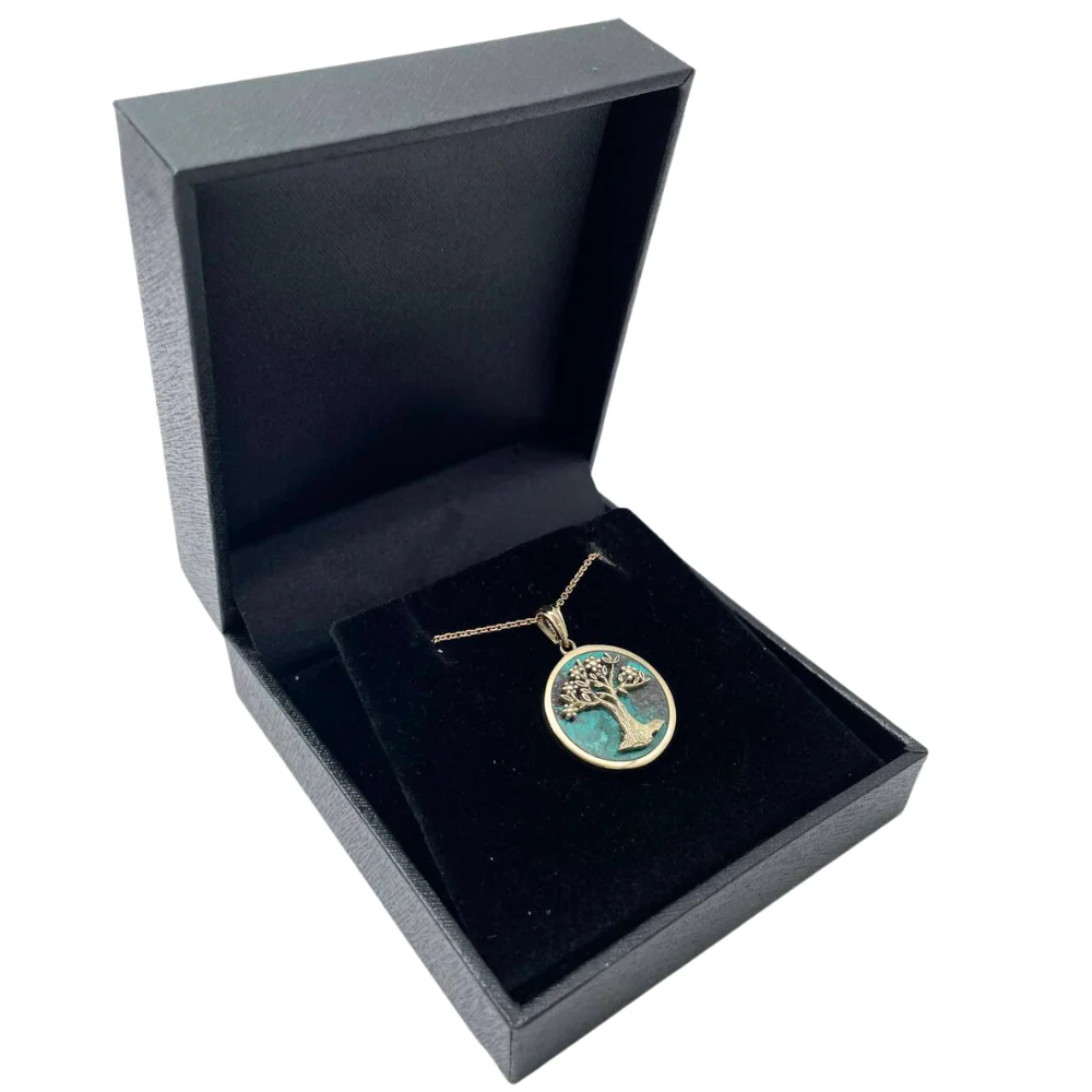 Tree of Life Round Pendant with Eilat Stone in 14K Gold - Image 7