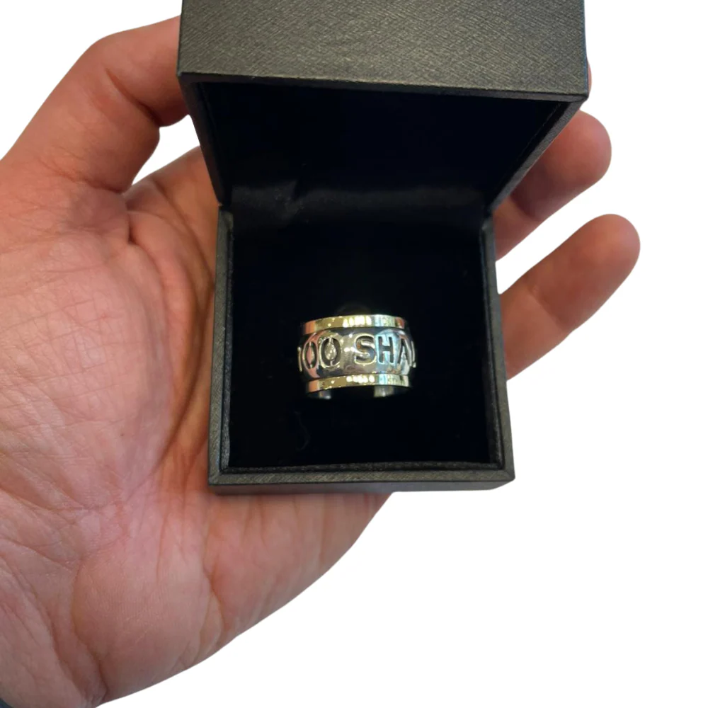 14K Gold and Silver This Too Shall Pass English Spinner Ring - Image 3