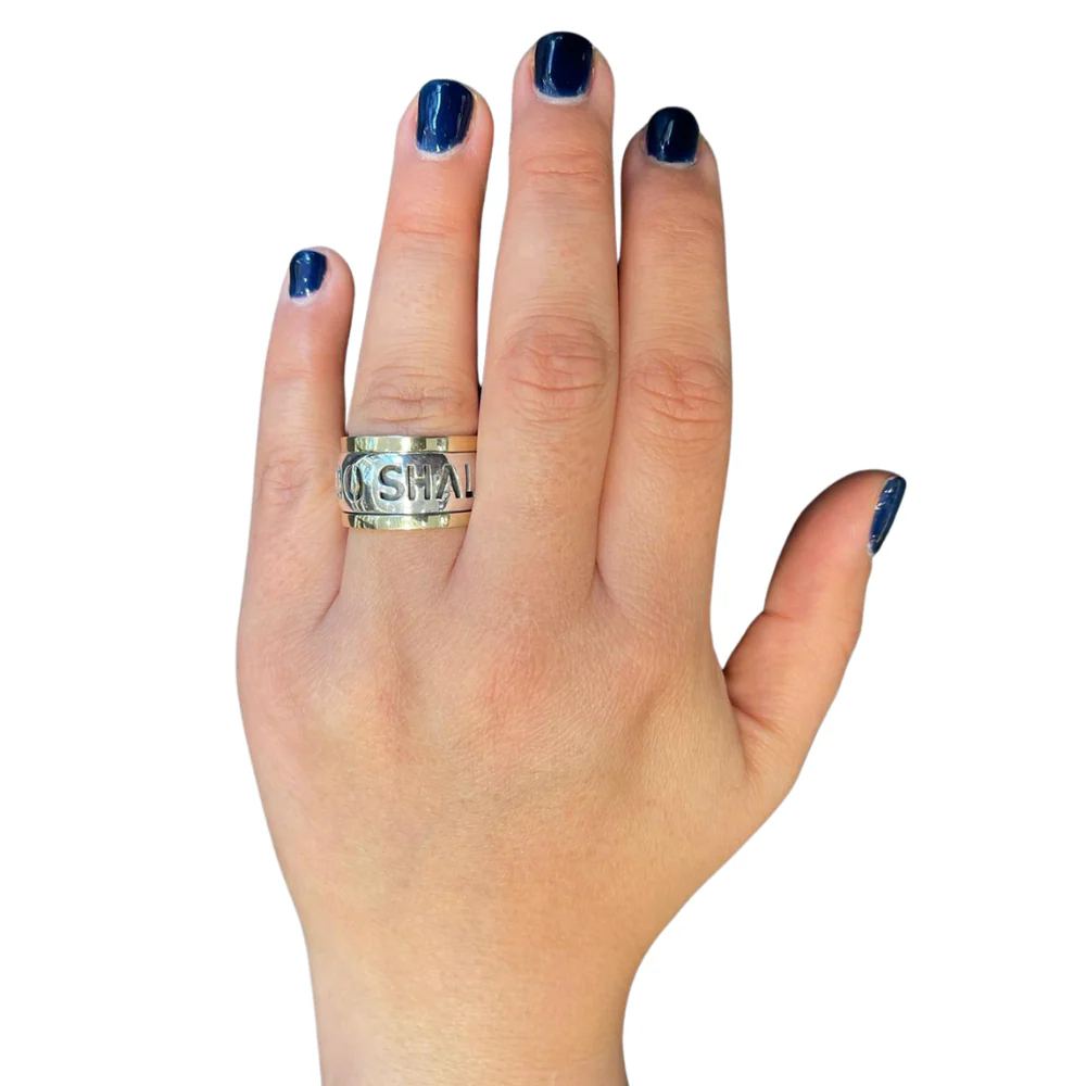 14K Gold and Silver This Too Shall Pass English Spinner Ring - Image 4