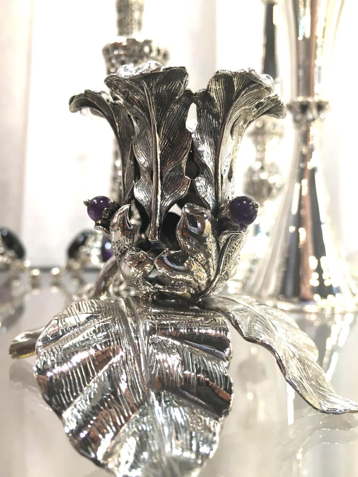 Sterling Silver Flower Candlesticks - Image 3