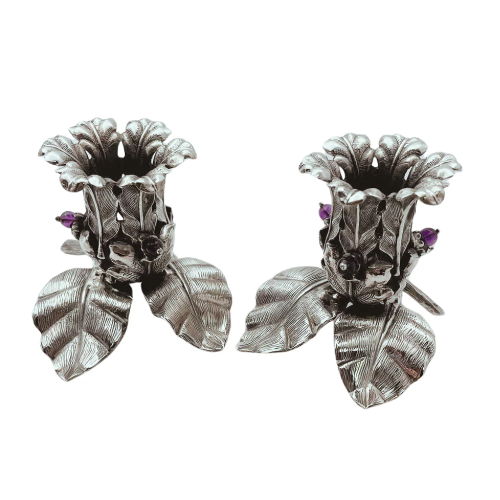 Sterling Silver Flower Candlesticks - Image 4