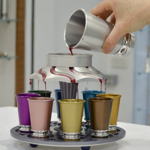 Multi-Color Wine Fountain with 8 Kiddush Cups - Image 3