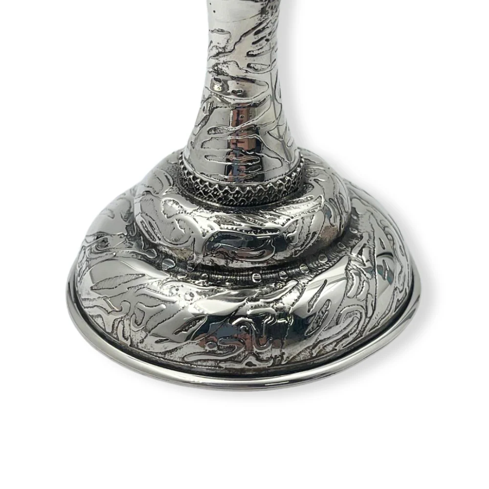 Silver Jerusalem Kiddush Cup with Stem - Israeli Design of Leaves & Grapes - Image 4