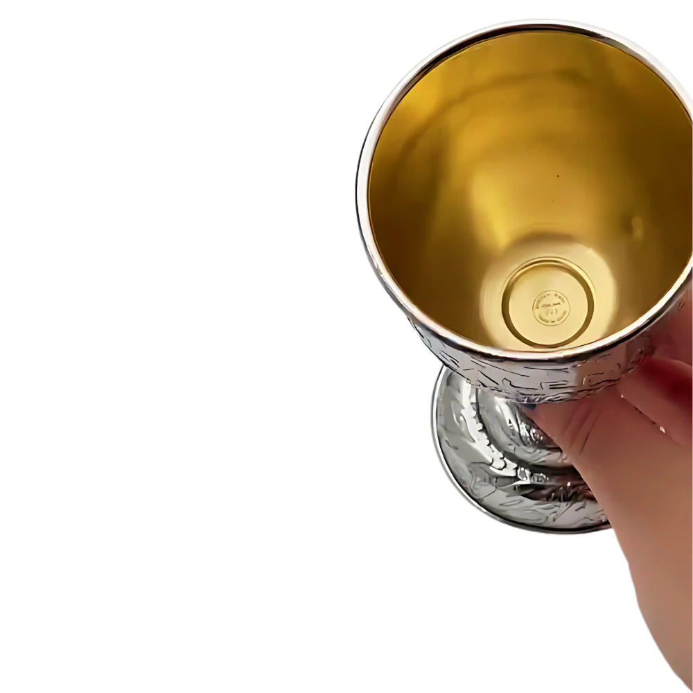 Silver Jerusalem Kiddush Cup with Stem - Israeli Design of Leaves & Grapes - Image 6