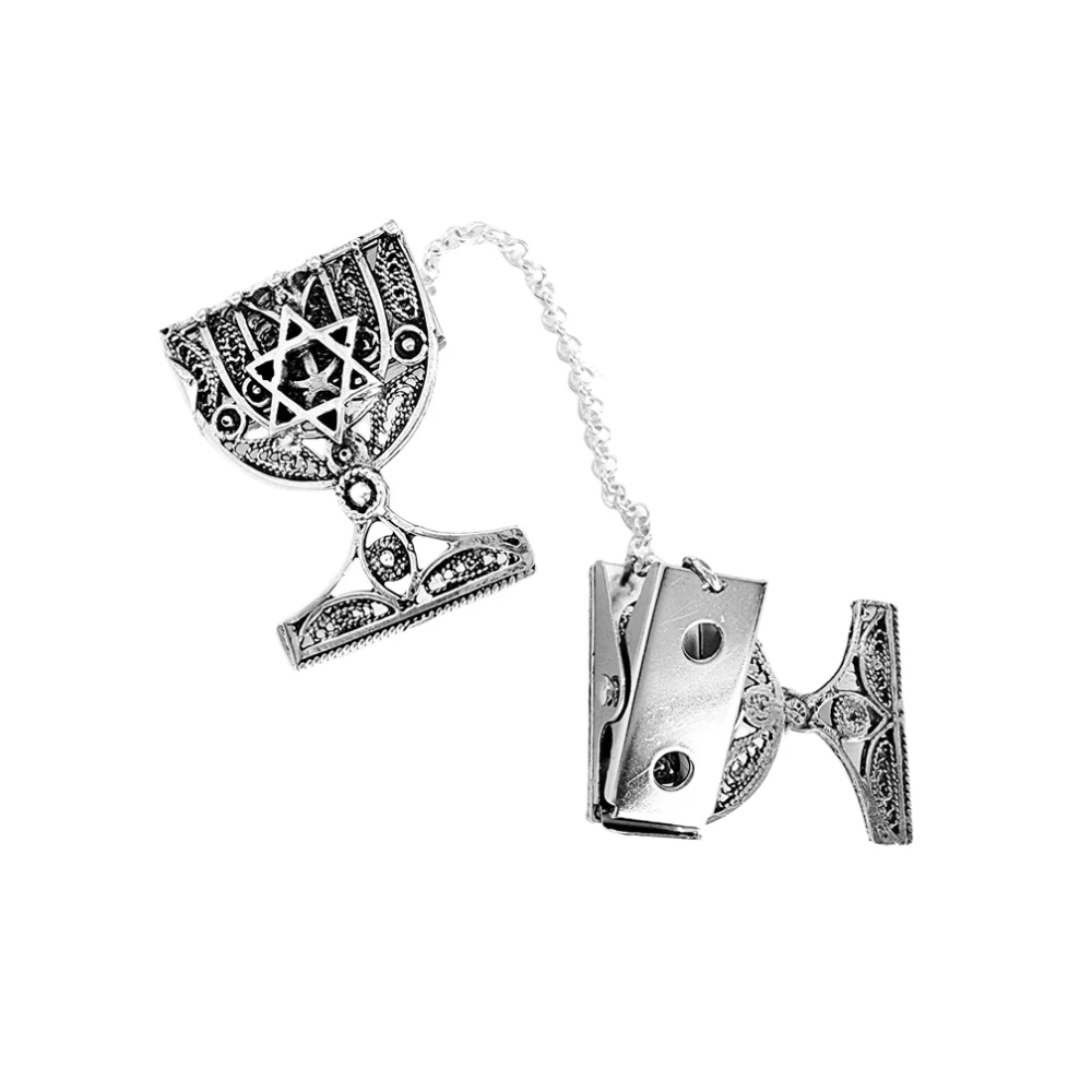 Menorah Star of David Silver Filigree Tallit Clips - Image 3