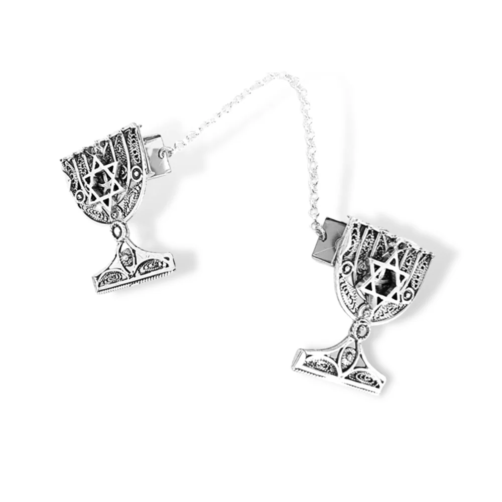 Menorah Star of David Silver Filigree Tallit Clips - Image 4
