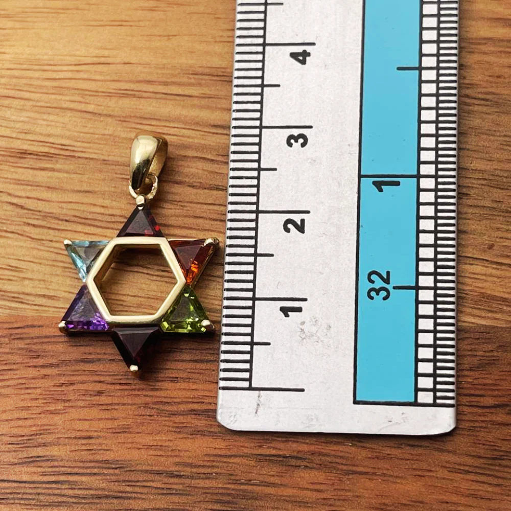 Colorful Gemstones Star of David Pendant in 14K Gold - 21 mm - Image 4