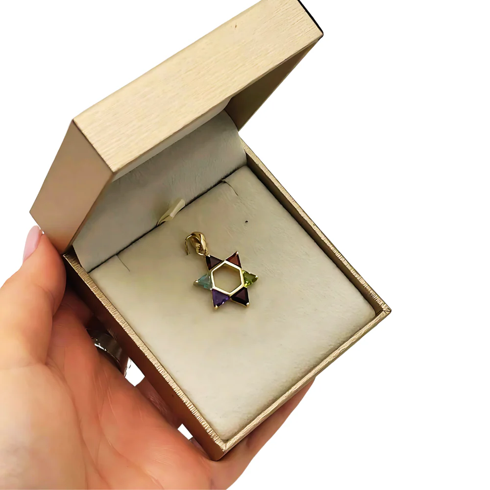 Colorful Gemstones Star of David Pendant in 14K Gold - 21 mm - Image 5
