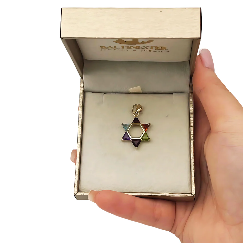 Colorful Gemstones Star of David Pendant in 14K Gold - 21 mm - Image 6