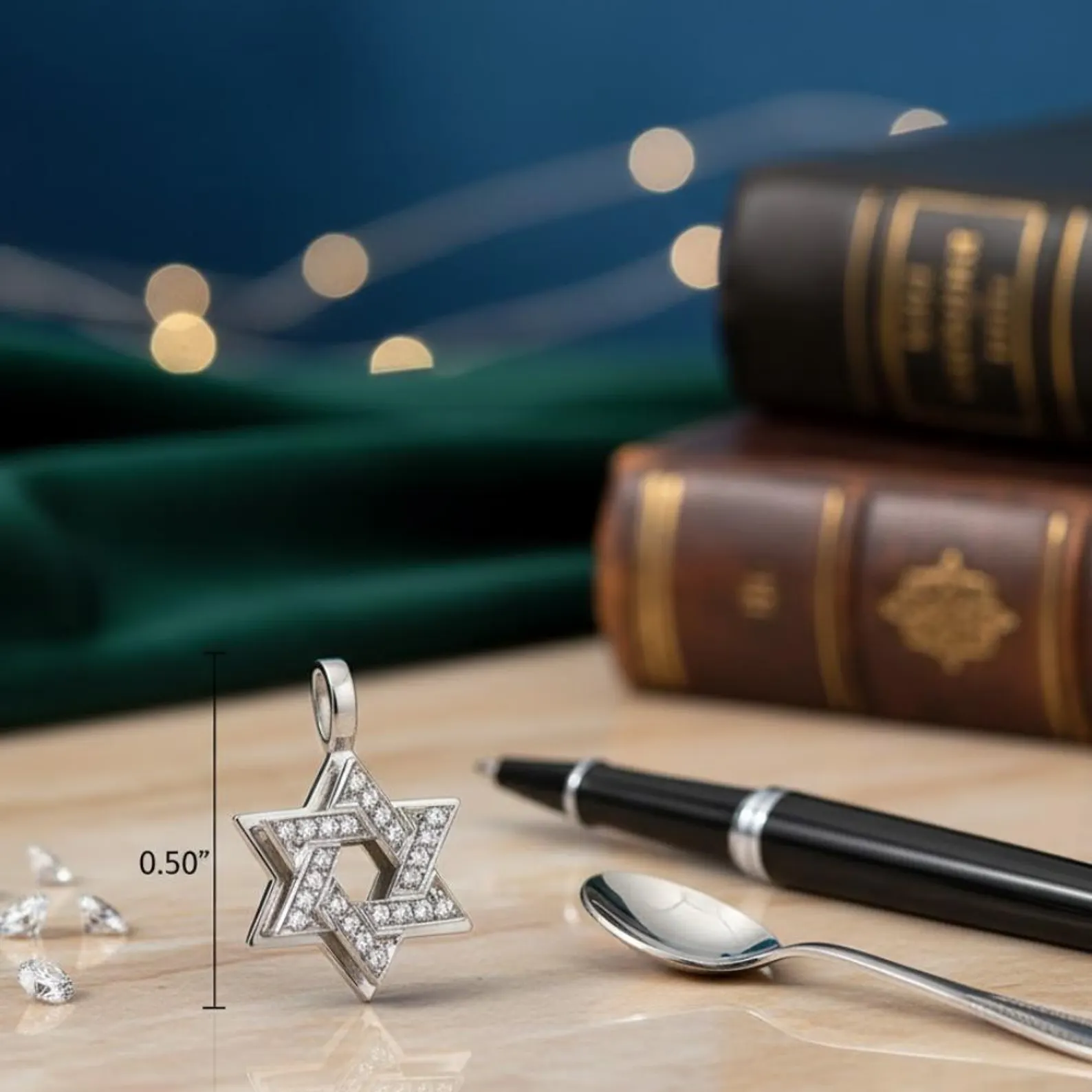 Small 18k White Gold Dual Layer Diamond Star of David Pendant - Image 3