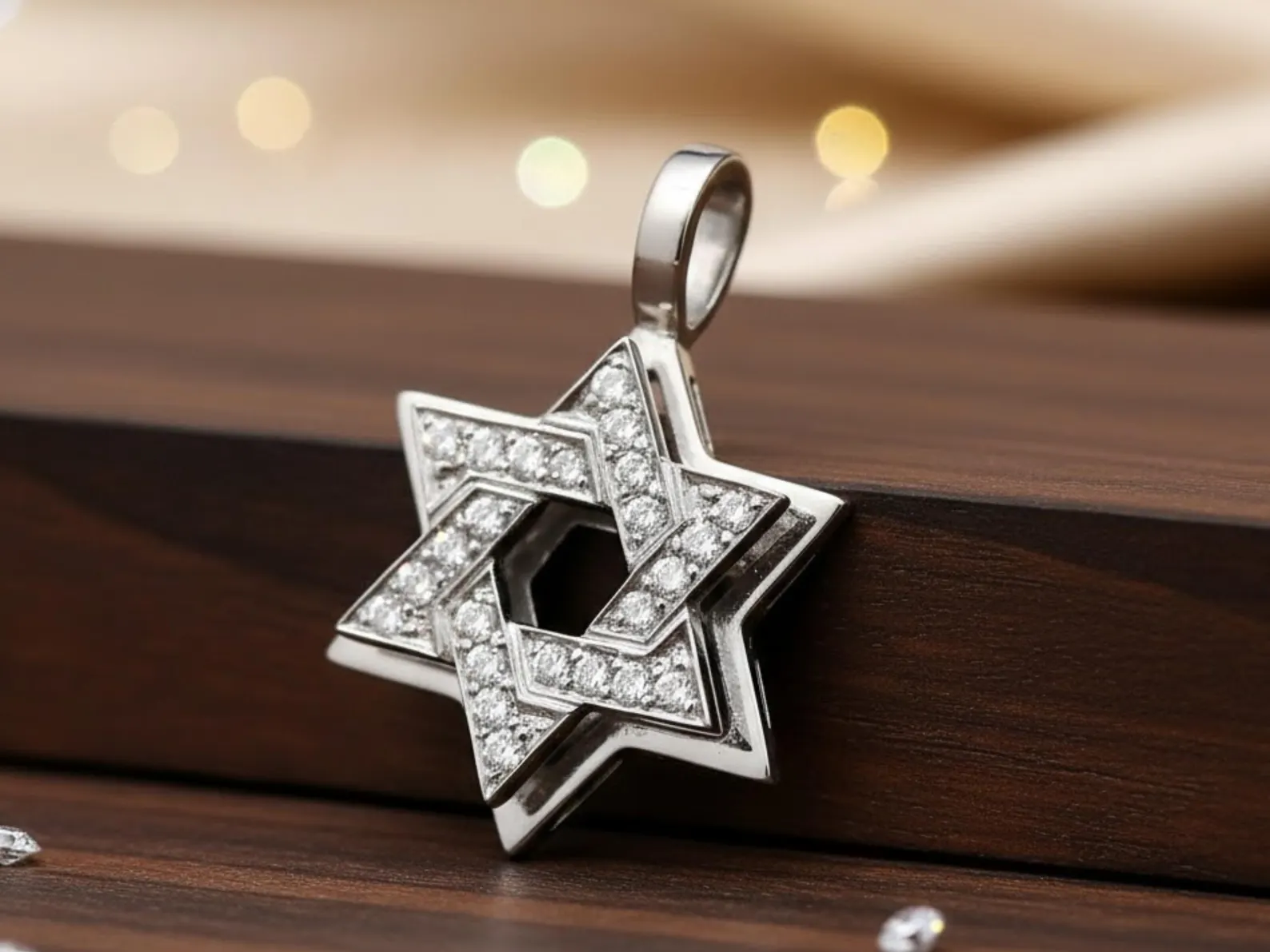 Small 18k White Gold Dual Layer Diamond Star of David Pendant - Image 4