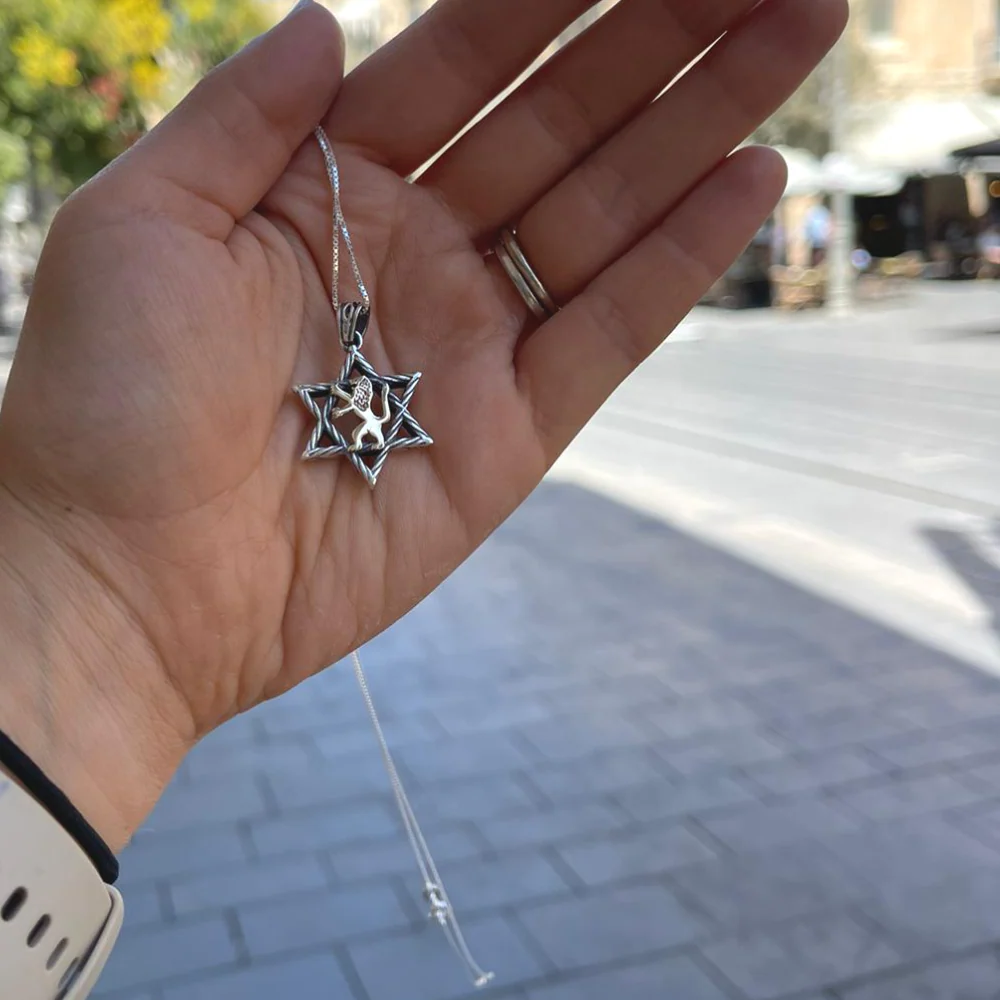 Lion of Judah & Star of David Necklace in 9K Gold and Silver - Image 6