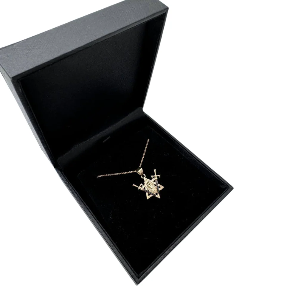 Two Swords Lion of Judah and Star of David Pendant in 14K Gold with Black Diamonds - Image 7