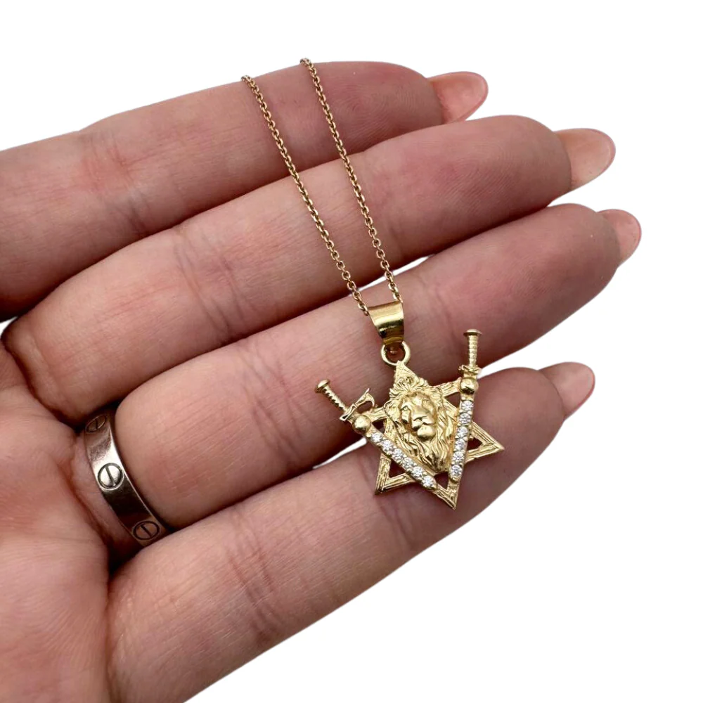 Victory Swords Lion of Judah and Star of David Pendant in 14K Gold and Diamonds - Image 4