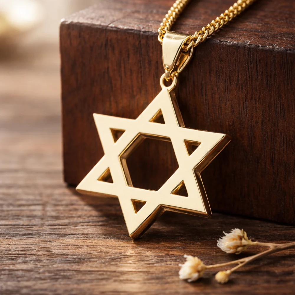 Classic Star of David Solid 14K Gold Pendant - 35 mm - Image 3