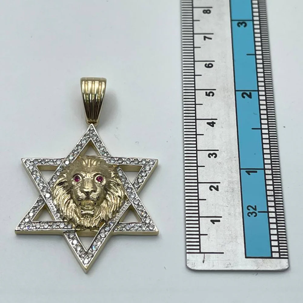 Star of David with Lion of Judah Pendant For Men in 14K Gold with Diamonds & Rubies - Image 5