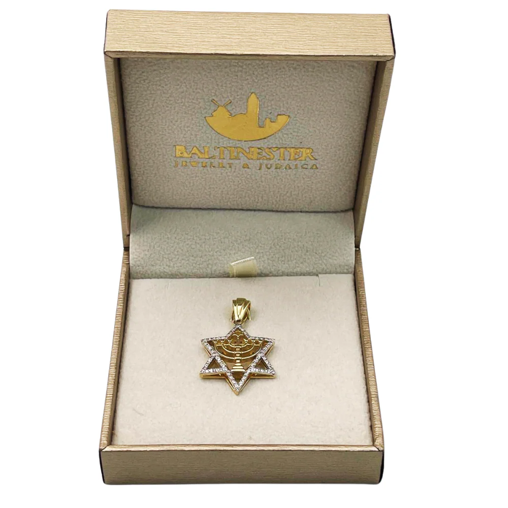 Diamond Studded Star of David Menorah Pendant in 14K Two Tone Gold - Large - Image 5