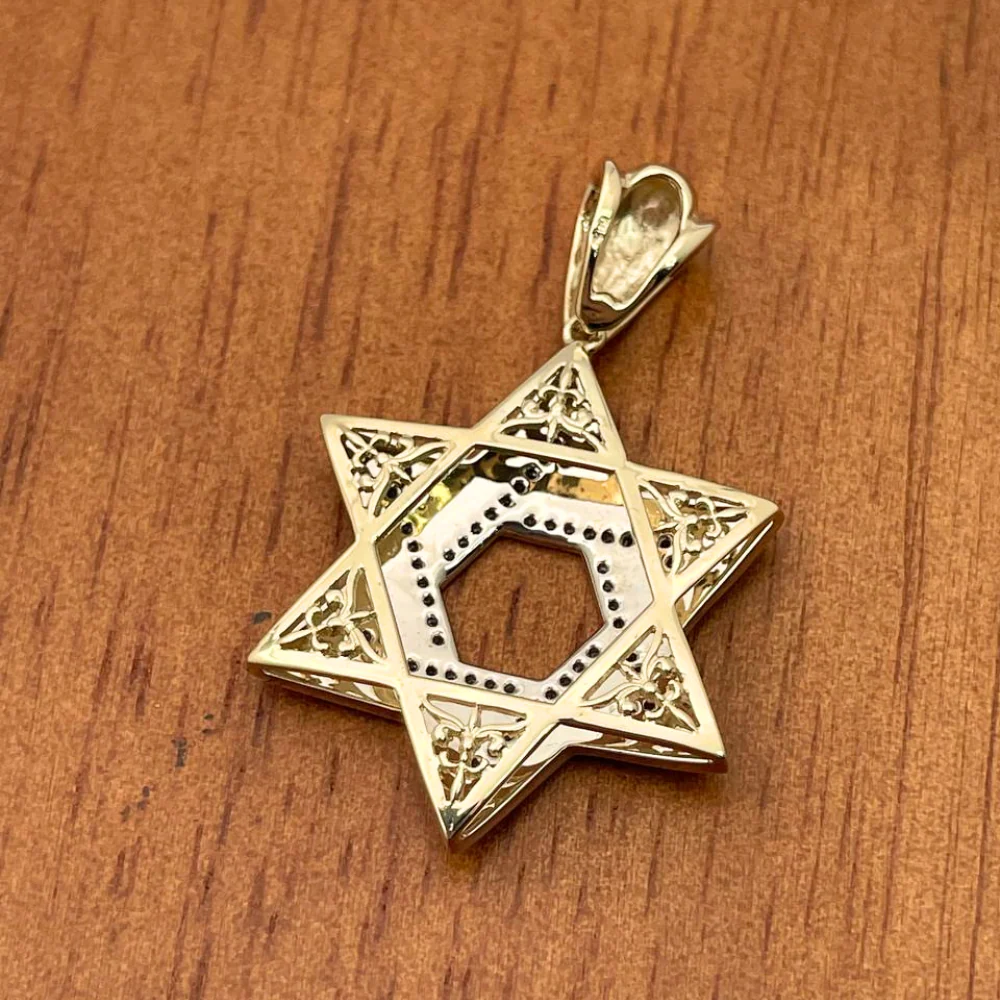 Diamond Star of David Geometric Pendant in 14K Gold with Blue Enamel - 1.38" Size - Image 8