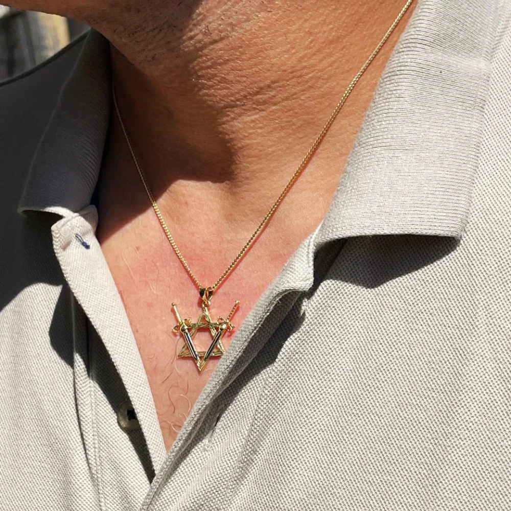 Victory Swords Star of David Pendant in 14K Two-Tone Gold - Image 3