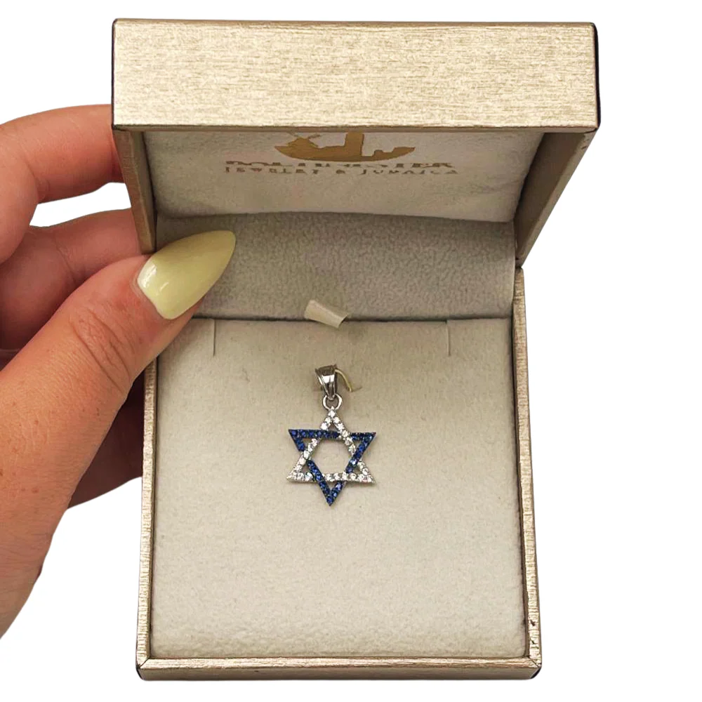 Star of David Pendant with Diamonds and Sapphires in 14K White Gold - Image 6