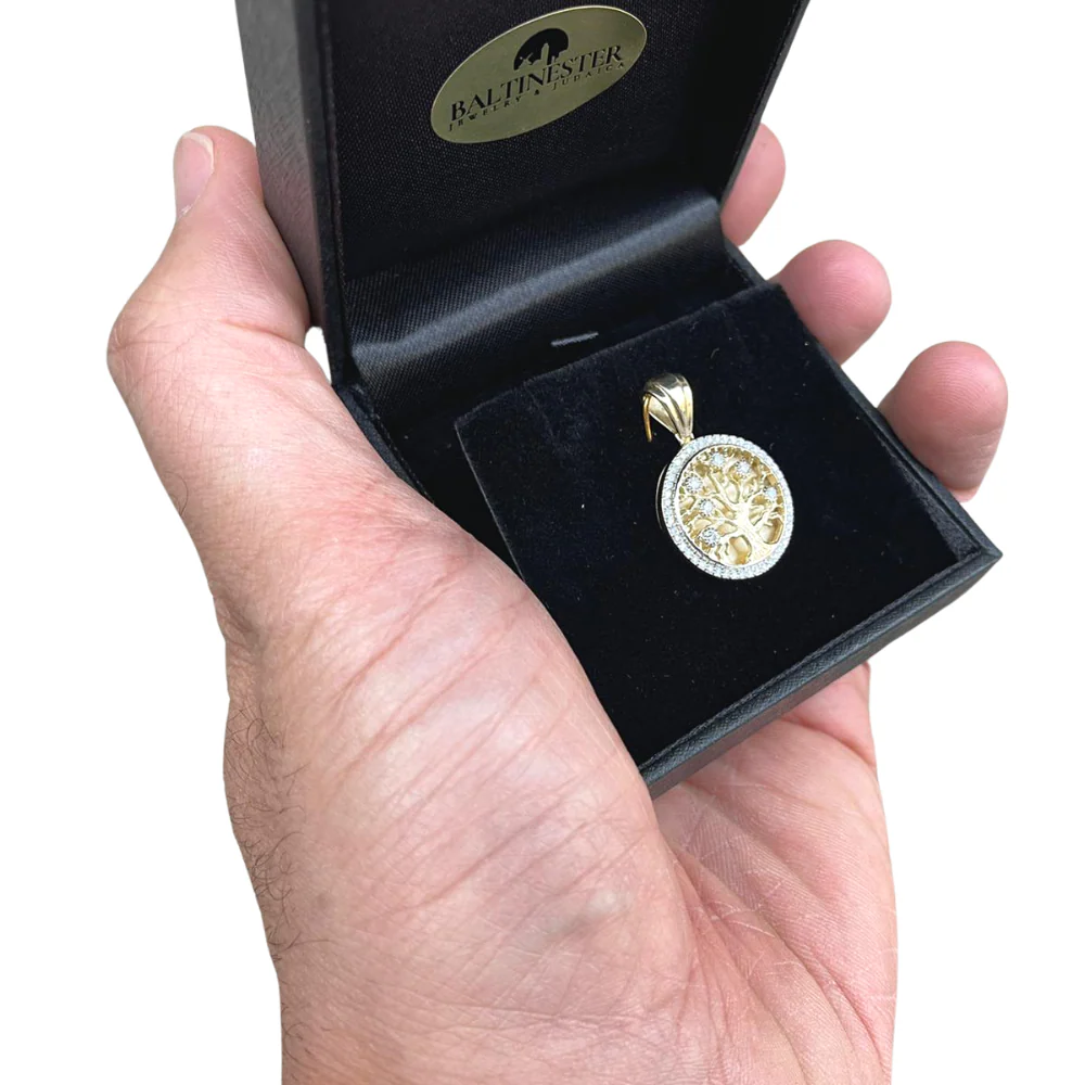 14K Yellow Gold Diamond-Studded Tree of Life Round Large Pendant - Image 3