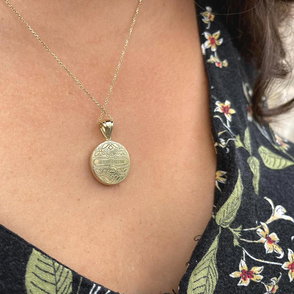 14K Yellow Gold Diamond-Studded Tree of Life Round Large Pendant - Image 6