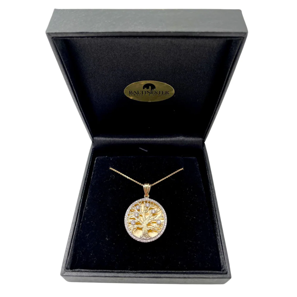 Tree of Life Pendant - 14K Yellow Gold Diamond Round - Image 3
